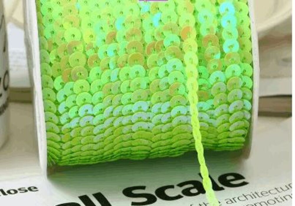 1 Roll of Shiny Lime Green AB Sequin Trim 100 Yards 6mm - Brand New